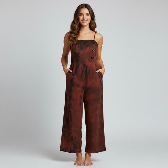 Vtg Forever 21 Custom Tie Dye Wide-Leg Linen Jumpsuit • Boho Hippie Y2K Coastal - Picture 1 of 16